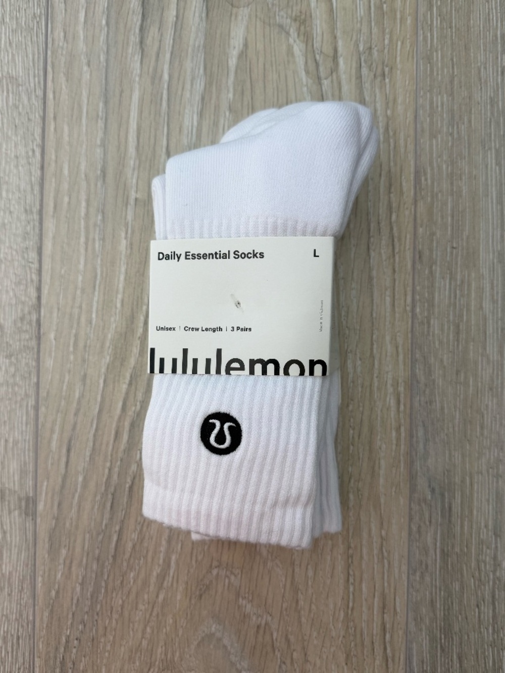 Lululemon White Unisex Daily Essential Crew Socks 3 Pack Sz L NWT